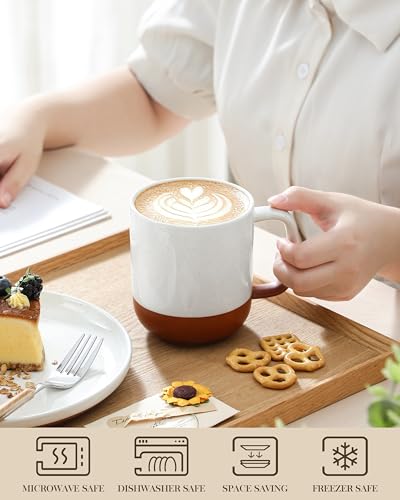 MALACASA Ceramic Coffee Mugs Set of 4, 16oz Coffee Cups, Modern Farmhouse Mugs for Coffee, Latte, Tea, Hot Chocolate, Cappuccino, Milk, Microwave & Dishwasher Safe, Khaki White, Series TARA - color: Khaki White, size: 16 Oz