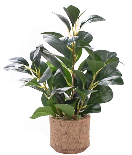 12.6" Fake Plants in Brown Ceramic Vase Realistic Ficus Leaf Faux Plant for Desk Book Shelf Bathroom Office Kitchen Counter Bedroom Small Space Ready to Display Artificial Indoor Plant Decor - color: Plant B