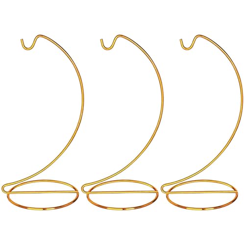 3 Pack 9 Inch Gold Iron Ornament Stand Hanging Display Holder Decor | Gold Iron Ornament Hanging Stand Holder Hook Set of 3 for Glass Globe Air Plant Terrarium Table Home Wedding Decor