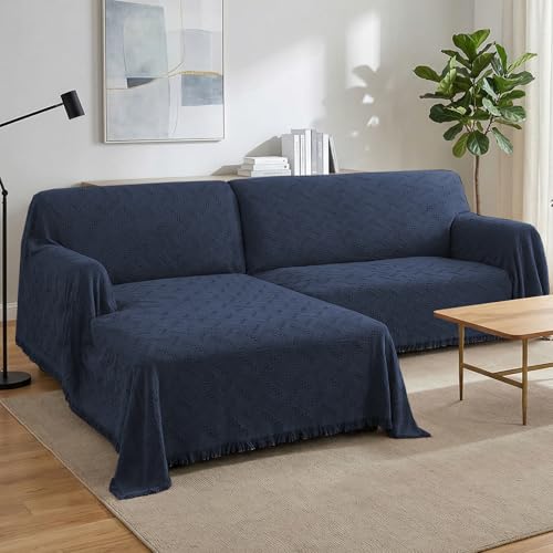 Turquoize Sectional Couch Covers L Shape Couch Cover Sectional Sofa Cover Washable 2 Pieces Couch Covers for Sectional Sofa Feature Geometrical Woven Jacquard Fabric (71" x 102"+63" x 110", Navy) - color: Navy, size: Small Sectional: 71" x 102"+63" x 110"