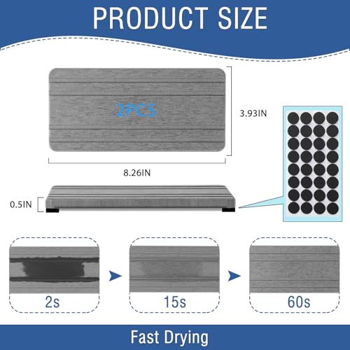 2PCS Water Absorbing Stone Tray, Quick Drying Diatomite Stone Sink Tray, Water Absorbent Diatomite Coasters for Kitchen Sink, Bathroom Counter Hand Soap Dish Toothbrush Holders - color: 2pcs 21×10cm Gray Stripe