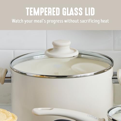 GreenLife 16 Piece Ceramic Nonstick Pots & Pans Cookware Set, Cream | PFAS-Free Nonstick Coating, Stockpot, Frying Pans, Saucepans, Sauté Pan, Stay-Cool Handles, Dishwasher & Oven Safe up to 350F - color: Cream, style: Soft Grip