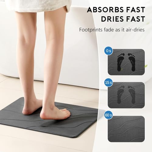 Stone Bath Mat, Quick-Dry Diatomaceous Earth Shower Mat, Absorbent Bathroom Mat for Shower/Tub Exit, New Apartment Essential & Housewarming Gift, 23.5" x 15.5" Dark Gray Wave - color: Dark Gray-wave