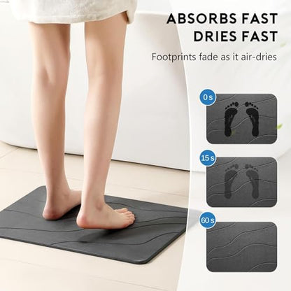 Stone Bath Mat, Quick-Dry Diatomaceous Earth Shower Mat, Absorbent Bathroom Mat for Shower/Tub Exit, New Apartment Essential & Housewarming Gift, 23.5" x 15.5" Dark Gray Wave - color: Dark Gray-wave