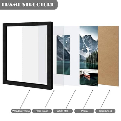 Hongkee 8x10 Black Picture Frames set of 3, Made of Wooden and Glass Photo frame - Displays Picture 5x7 with Mat or 8 x 10 without Mat, Desktop & Wall Collage Frame set - color: Black, size: 8x10 in