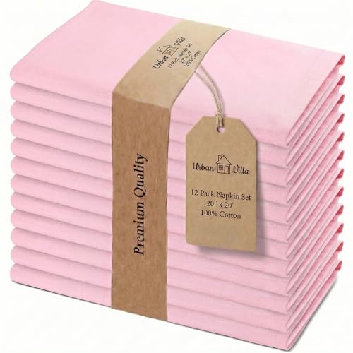 Urban Villa Cloth Napkins Cotton 20x20 (Set of 12) Pink - color: 013 Pink, size: 20" x 20" (Set of 12)