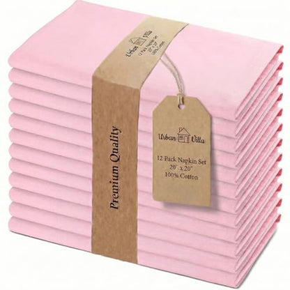 Urban Villa Cloth Napkins Cotton 20x20 (Set of 12) Pink - color: 013 Pink, size: 20" x 20" (Set of 12)