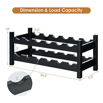 HAPPYGRILL Wine Rack, Free Standing 12 Bottles 2-Tier Wine Display Rack, Bamboo Wine Storage Rack Tabletop Wine Rack, Brown - color: Brown