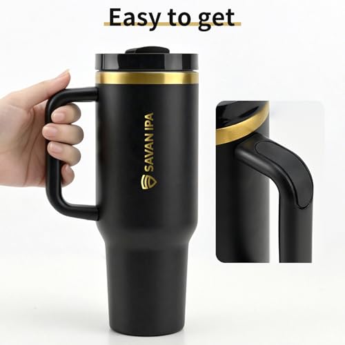Insulated Tumbler, BLACK, 40 oz | Stainless Steel Vacuum, Handle and Straw, Leak Resistant Lid, Fits Car Cup Holder, Travel Mug - color: GOLD COPPER, size: 40 oz