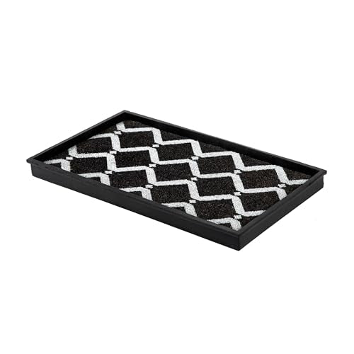 Anji Mountain Heavy Duty Waterproof Rubber Shoe Storage Mat Organizer/Boot Storage Multi Use for Entryway with Coir, Black and Ivory Diamond Insert, Fits 2 Pair (24.5" Wide) - color: Black and Ivory Diamond Insert, size: 24" x 14" x 1.5"