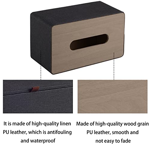 High-end Pu Leather Tissue Box Holder Two Color Combination-Linen and Wood Grain,Rounded Rectangle Napkin Paper Case Dispenser for Home Bathroom Dresser Offices Car Tissue Cover (Black) - color: Black Linen