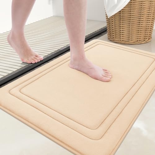 Grandaily Memory Foam Bath Mat Rug 24x16, Ultra Soft, Non-Slip and Absorbent Bathroom Rugs, Machine Wash Dry, Comfortable Bath Carpet for Bathroom Floor, Tub and Shower, Beige - color: Beige, size: 24" x 16"