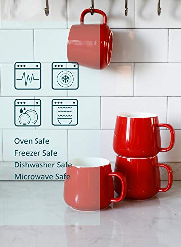 Teocera Ceramic Coffee Mug Set of 4-12 oz Coffee Mugs with Large Handles for Hot or Cold Drinks Like Latte, Cocoa, Tea or Juice - Smooth Ceramic, Dishwasher Safe, Red - color: Red