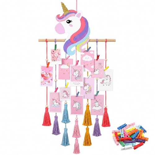 Pastel Unicorn Hanging Photo Display with 30 Clips Unicorn Wall Decor for Teenage Girl Gift Bedroom Decor Picture Frame Collage Room Memory Display for Birthday Party Nursery Baby Shower - color: Pastel, style: Unicorn