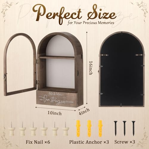 16 Inch Huge Wooden Shadow Box Frame with Acrylic Panel, Shelves, Hangable Brown Deep Shadow Boxes Memory Display Cases with Lanyard and Metal Hook for Wedding Keepsakes, Photos(Large) - style: Large