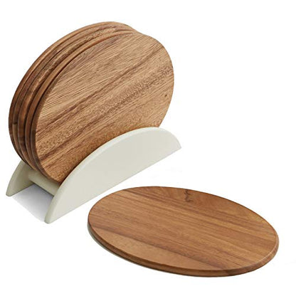 Woodard & Charles 6 Acacia Wood Serving Boards w/White Stand, 7 Piece Set | 9.5" x 6.5" Wood Serving Boards on a Stand; Serve Sushi, Cheese, Charcuterie, Appetizers and Small Bites for Any Party - color: White, size: 7 Piece Set