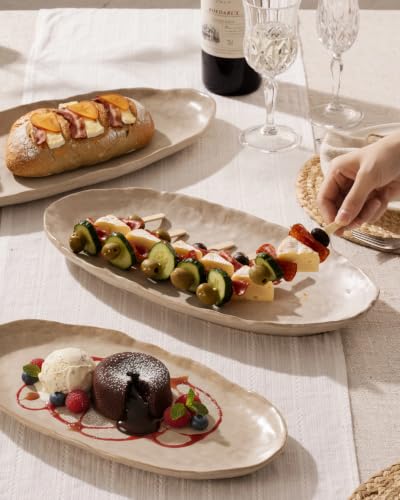 Besmeety Serving Platters Set of 3, Serving Trays for Party, Cheese Platter | Ceramic Serving Dishes for Entertaining, Farmhouse Platters for Serving Food Party, Dessert Tray, Stoneware Plates, Oven Safe