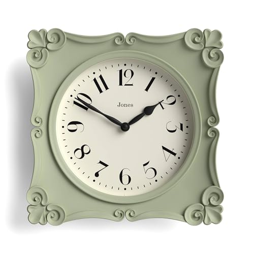 JONES CLOCKS® Rialto wall Clock | Ornate Vintage Style Square Clock | 10" | Sage Green | Ideal for the Living Room or Bedroom - color: Sage Green
