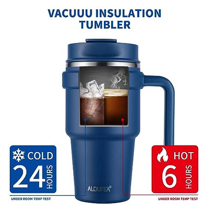 20 oz Insulated Travel Coffee Mug Tumbler with Handle and Straw | Leakproof Stainless Steel Coffee Cup with Lid, Double Wall Vacuum Ice Thermal Cup, Navy, 2 Pack - color: .Navy, size: 2 Count (20 oz)