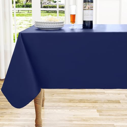 Square Navy Blue Vinyl Waterproof Tablecloth with Flannel Backed | Spillproof Wipe Clean Table Cloth, Plastic Flannel Backing for Dining, Buffet Parties Picnic Camping, 60" x 60" - color: Navy Blue, size: 60" x 60" (Square)