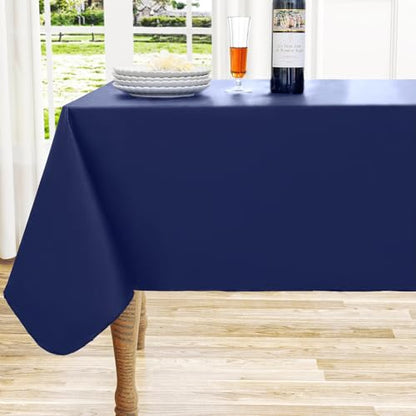 Rectangle Navy Blue Vinyl Waterproof Tablecloth with Flannel Backed | Spillproof Wipe Clean Table Cloth, Plastic Flannel Backing for Dining, Buffet Parties Picnic Camping, 52" x 70" - color: Navy Blue, size: 70" x 52" (Rectangular)