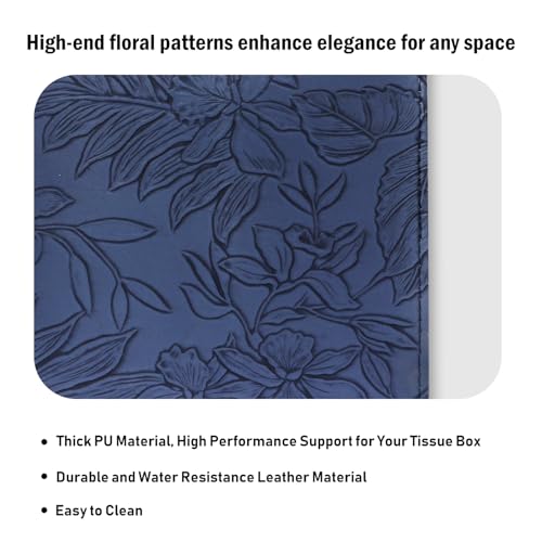Square Tissue Cube Cover PU Leather Tissue Organizer with Bottom Belt for Bathroom, Tabletop, Kitchen, Night Stands, Office, Home, Car (Oceanblue) - color: Oceanblue