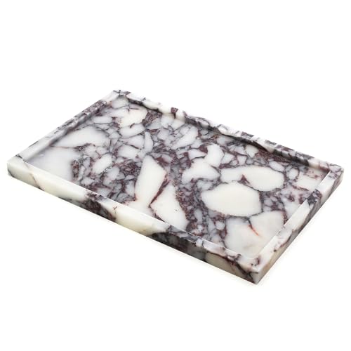 Real Luxurious Natural Marble Vanity Tray Genuine Marble Storage Tray for Home Decor Stone Tray for Bathroom/Kitchen/Vanity/Dresser,Plate Holder for Tissues, Candles, Towel - color: Calacatta Viola