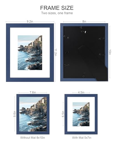 Hongkee 8x10 Picture Frame (4 Pack, Blue) Made of Real Glass and Wooden Frame - Display Pictures 5x7 with Mat or 8x10 Without Mat, 8 by 10 Photo Frames TableTop Display and Wall Mounting - color: Blue, size: 8x10 in
