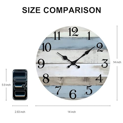 JoFomp 14 Inch Wall Clocks Battery Operated, Silent Non Ticking Wall Clock Wood, Coastal Country Design Rustic Wall Clocks for Living Room Decor, Large Wall Clock for Bedroom Kitchen Bathroom - size: 14 Inch