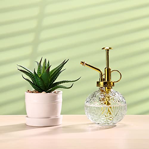 Glass Plant Mister Spray Bottle, 6.5" Clear Glass Water Spray Bottle with Gold Top Pump Small Watering Can, Small Plant Sprayer Mister for Indoor Outdoor House(Clear+Gold E) - style: Clear+Gold E