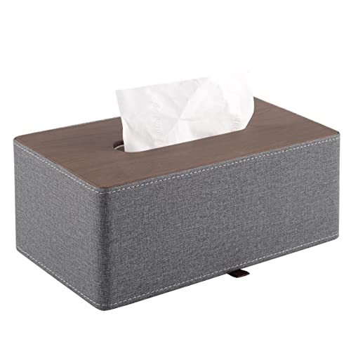 High-end Leather Tissue Box Holder Two Color Matching,Rounded Rectangle Napkin Pumping Paper Case Dispenser, Facial for Home Bathroom Dresser Office Automotive Decoration (Gray) - color: Gray