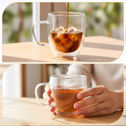 Patelai Glass Coffee Mugs Set of 6, 16 oz Clear Double Walled Coffee Cups Glasses Insulated Latte Mugs with Handle Espresso Clear Cups for Hot and Cold Beverages - color: Clear, size: 480ml