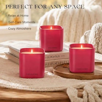 Scented Candle Set, Candle Gift Set, 3 Pack Candles for Home Scented | 4.22 oz Soy Candles, Aromatherapy Gift Set for Women, Monther's Day & Holiday, Scents of Apple Cinnamon/Pumpkin/Cedarwood - color: Red Candles Set