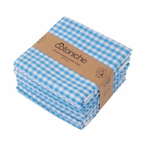 Gingham Dish Towels - Flour Sack Kitchen Towels (24" x 16") Large & Vintage Perfect as Tea Towels for Baking Sourdough, Dishtowels for Kitchen - (12 Pack) (Blue) - color: Blue, size: Set of 12