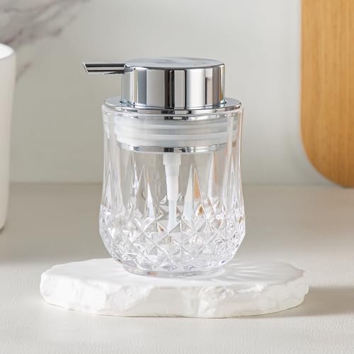 Enra Glass Soap Dispenser with Silver Pump, Lotion Dispenser for Bathroom | Refillable Liquid Soap Bottle with Clear Glass Design.Ideal for Bathroom, Kitchen Sinks,Countertops and Vanity Spaces. - color: Clear-silver Liquid Pump