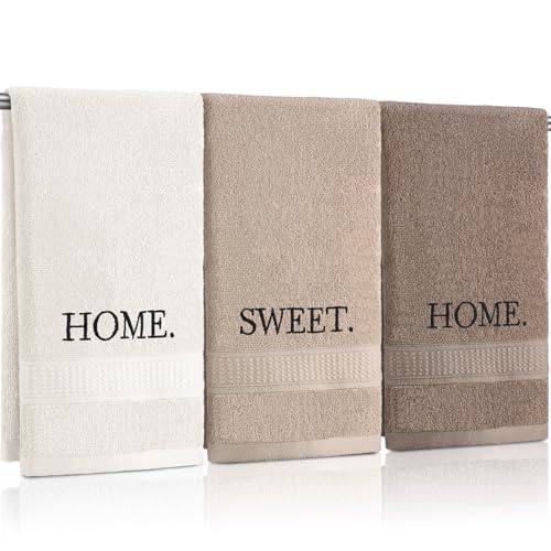 3 Pcs Farmhouse Decorative Hand Towels for Bathroom and Kitchen Rustic Embroidered Cotton Hand Towels Decorative Set for Boho Bathroom Decor(Brown,Home,Sweet,Home) - color: Brown, style: Home,Sweet,Home