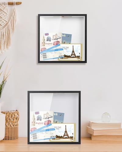 Adventure Archive Box, 12 x 12 Inch Travel Box for Memories, Travel Shadow Box Frame with Slot, Adventure Box, Keepsake Display Case, Perfect for Travel Memento Display Case Travel Decor Gift (Black) - size: 12×12-black