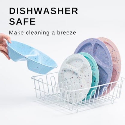 Confetti Divided Bowl Set of 2, 100% Melamine BPA-Free Stackable Unbreakable Bowls with Two Compartments, Ideal for Snacks, Chips & Dips, Cereal, Dishwasher-Safe Color: Blue - color: Confetti Blue