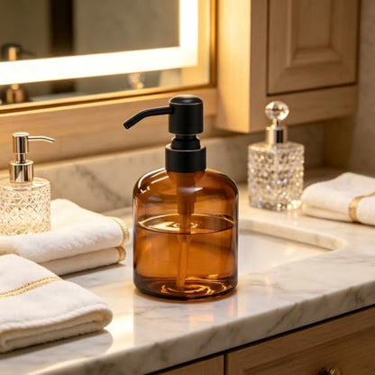 Clear Glass Soap Dispenser, 11 Oz Boston Round Bottle Dispenser with Stainless Steel Pump, Refillable Kitchen & Bathroom Countertop Dish Soap Dispenser, Oil Rubbed Bronze - color: Oil Rubbed Bronze