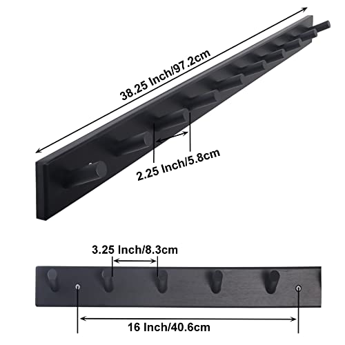 SKOLOO Wall Mounted Coat Rack 38", 10 Hooks, Bamboo, Shaker Style, Black | Wood wall hooks, painted finish, 100-lb cap, entry/bath/bed, hanging backpack coat towel hat, long pegs, 16" stud spacing - color: Black, size: 38 inch
