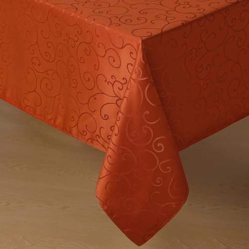 Romanstile Fall Jacquard Tablecloth Rectangle - Waterproof Damask Curly Floral Pattern Decorative Autumn Table Cloth, Heavy Weight Fabric Table Cover for Dining/Party/Holiday - Rust, 60 x 120 Inch - color: Rust, size: 60" x 120" (Rectangular)