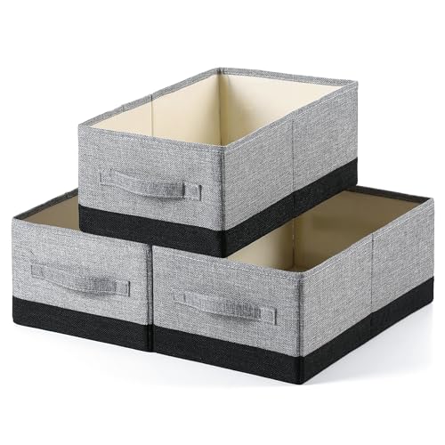 linen closet organizers and storage, 3 Pack Large Storage Baskets, Washable, Clothing Storage Bins with Handle, Closet Organizer for Storage Sweater,Sheets (gray black, 16" x9½x6¾) - color: gray black, size: 16"x9½"x6¾"