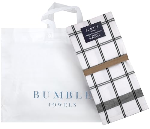 Premium Kitchen Towels (20”x 28”, 12 Pack) | Large Cotton Dish Towels | Flat & Terry Highly Absorbent Kitchen Linen Set with Hanging Loop | Black Check - color: Black Check, size: Kitchen Towels - Mixed Styles (Pack of 2)