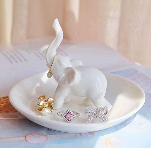 PUDDING CABIN White Elephant Ring Holder Dish Ring Tray for Jewelry | Elephant Gifts for Women Christmas, Birthday, Mother's Day - style: White Elehant