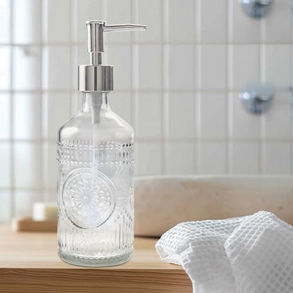 FEILANDUO 3Pcs Glass Bathroom Accessories Set, Lotion & Soap Dispenser, Toothbrush Holder, Soap Dish, Modern Bathroom Countertop Decor for Home, Housewarming Gift (Clear, 3 Pcs Bathroom Set)