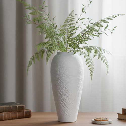 White Ceramic Vase, Large 12.6 Inch Tall Ceramic Flower Vase Home Decor, Minimalist Texture Stone White Flower Vase, Decorative Vase for Living Room Shelf Farmhouse Dining Table Centerpiece Decor - size: White Texture 12.6''