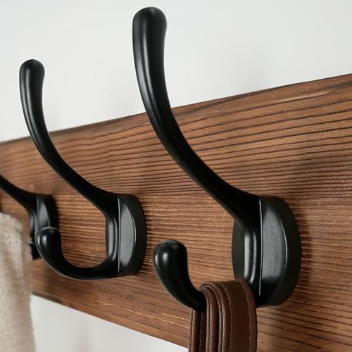 Wall Mounted Coat Rack: Patented, Heavy-Duty, 17.4" Long 5-Double-Hooks Wooden Hanger Rail for Winter Coats, Hat, Jacket, Clothing - Natural & Black - color: Natural & Black, size: L=17.4" (1pcs)
