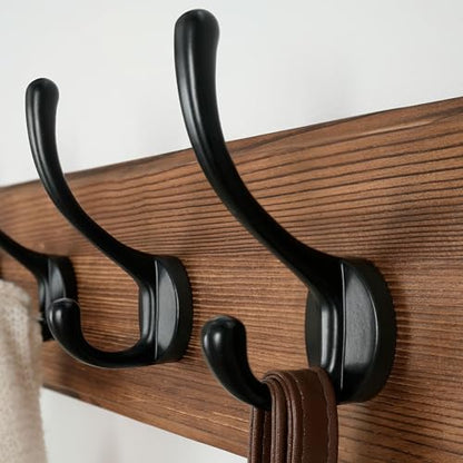Wall Mounted Coat Rack: Patented, Heavy-Duty, 17.4" Long 5-Double-Hooks Wooden Hanger Rail for Winter Coats, Hat, Jacket, Clothing - Natural & Black - color: Natural & Black, size: L=17.4" (1pcs)