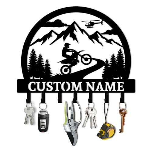 Personalized Motorcycle Key Holder for Wall, Custom Name Metal Key Holder, Coat Hooks, Jacket Hanger Organizer, Home Decor for Garage Entryway Office, Motorcycle Gifts Color07 - color: Color07