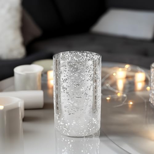 WGVI Hurricane Candle Holder Sleeve, W: 4", Ht: 6", Silver Speckled Glass Cylinder Open Both Ends, Chimney Tube Shade, 2 Pieces - color: Silver Speckle, size: 4x6"H